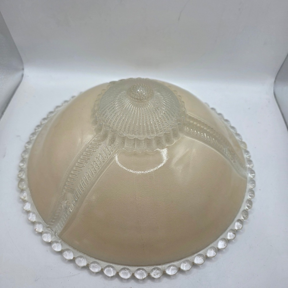 Vintage Clear Pressed Glass 3 Section Relish Tray Covered Center Beaded Edge